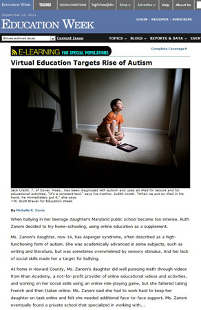 M. Scott Brauer for Education Week - Virtual Education Targets Rise of Autism - 17 August 2011