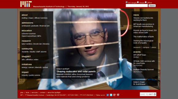 Screenshot of MIT.edu featuring portrait of Professor Jeffrey Grossman