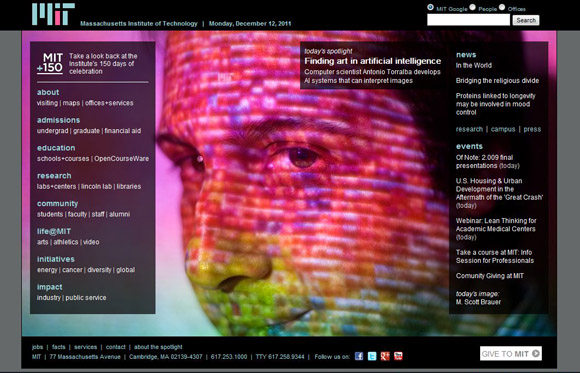 Screenshot of MIT.edu on 12 December 2011. Portrait of Antonio Torralba by M. Scott Brauer for MIT News