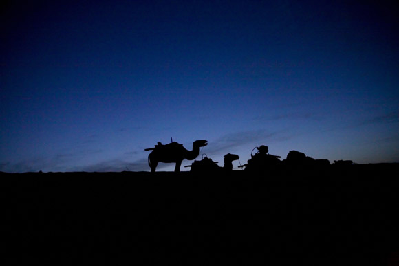 The dunes of the Gobi Desert at night near Dunhuang, Gansu, China.