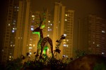A statue resembling Pere David's Deer, a native Chinese species now only existing in captivity, decorates a parking lot in a luxury residential and shopping district in Haikou, Hainan, China.